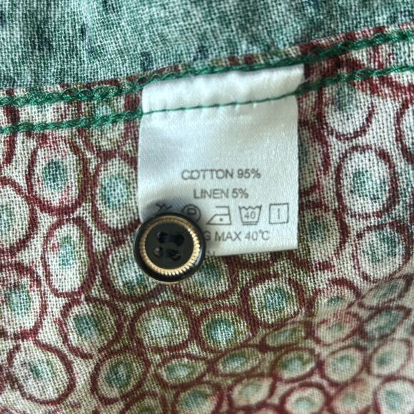 Luc Matton Mens Shirt XL Green Red Mixed Print Long Sleeve Linen Blend Designer - Picture 4 of 9